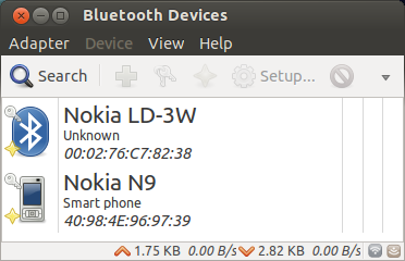 Bluez Bluetooth Manager showing now the phone and the GPS device