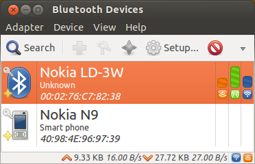 Bluez Bluetooth Manager shows data from Nokia LD-3W